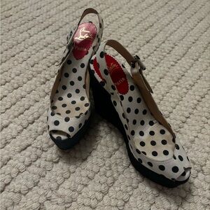 Christian Louboutin Black and White Polka Dot Wedges